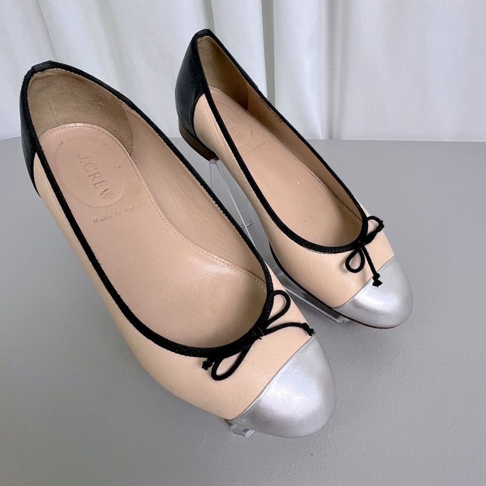 J. Crew Blush Ballet Flats with Silver Cap Toe and Black Trim
